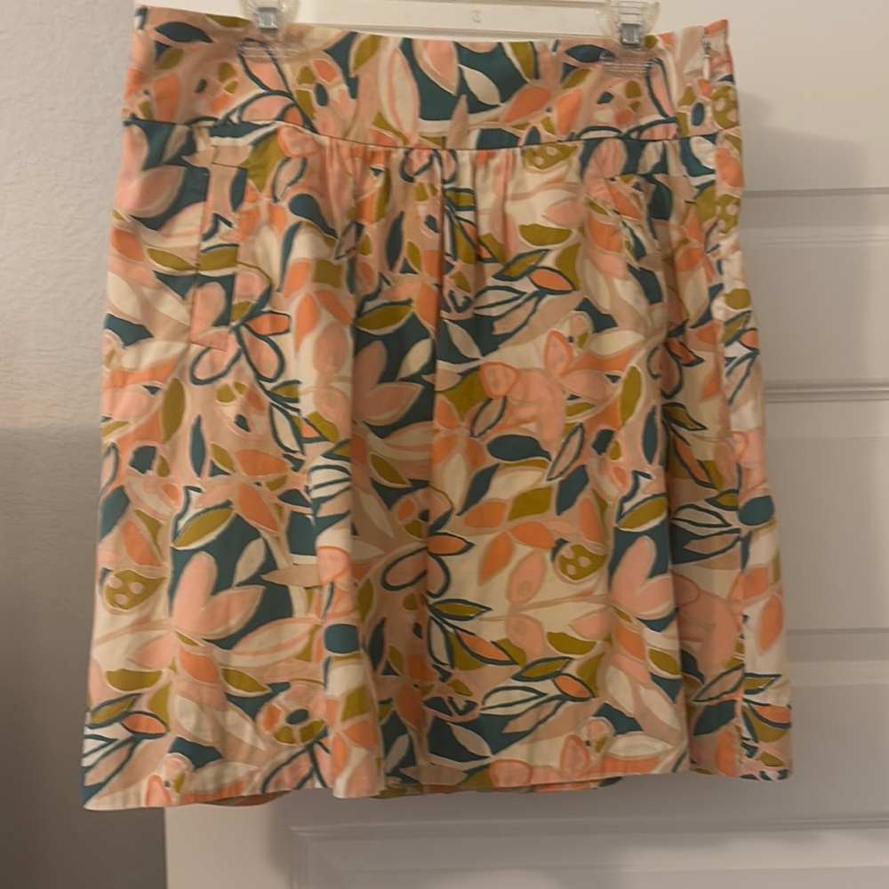 J Crew pastel Colors pink & blue floral full skirt SZ 12 100% cotton lined midi
